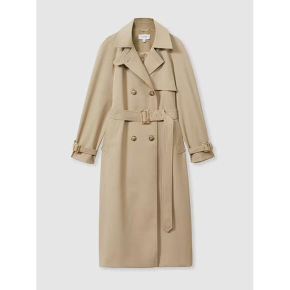 REISS Women's Darcie Khaki Double Breasted Belted Trench Coat Size 10 - Picture 1 of 11